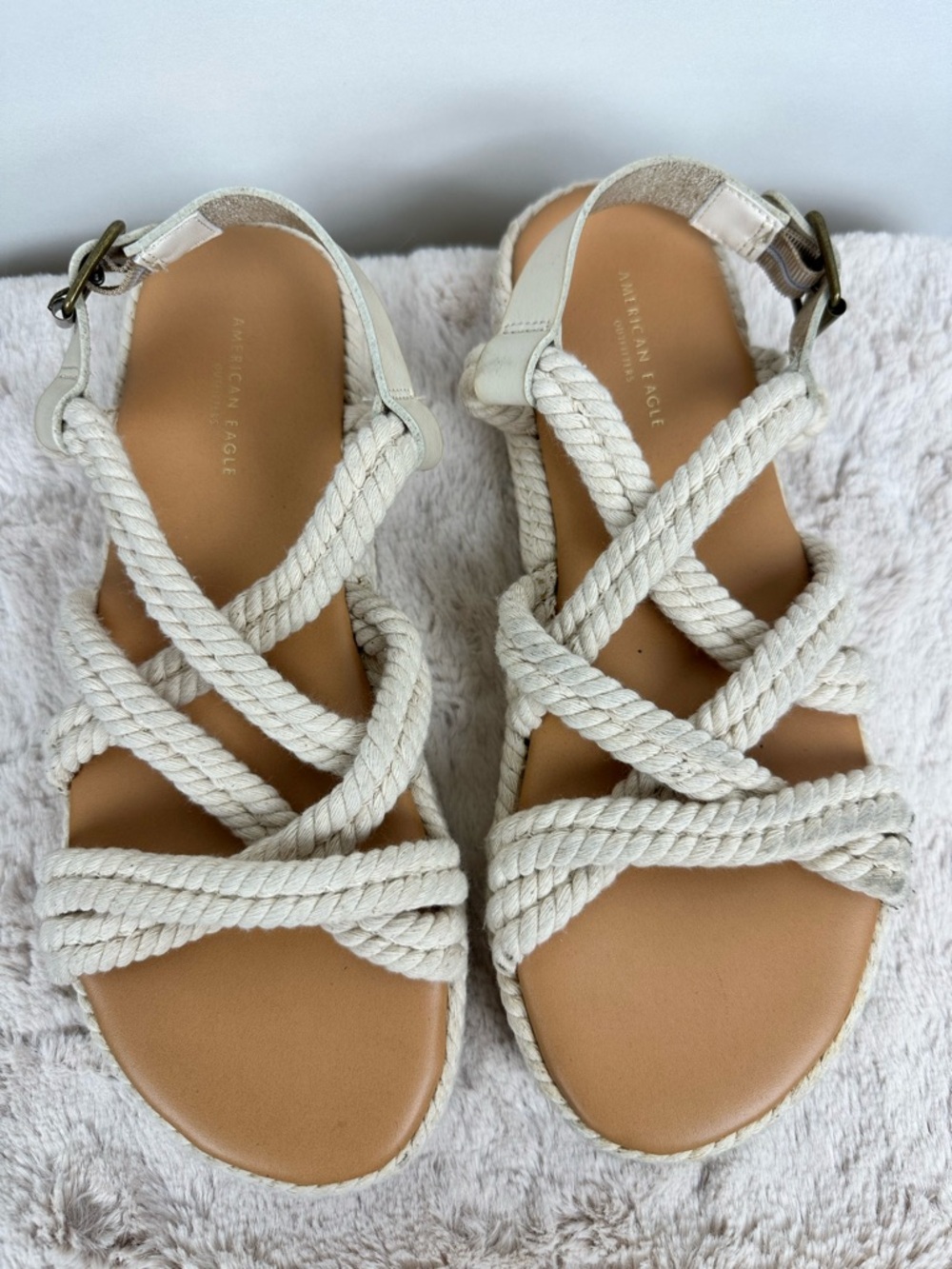 American Eagle Rope Espadrille Sandel Flat Boho Coastal Summer Slingback Sz 8 - Picture 2 of 13